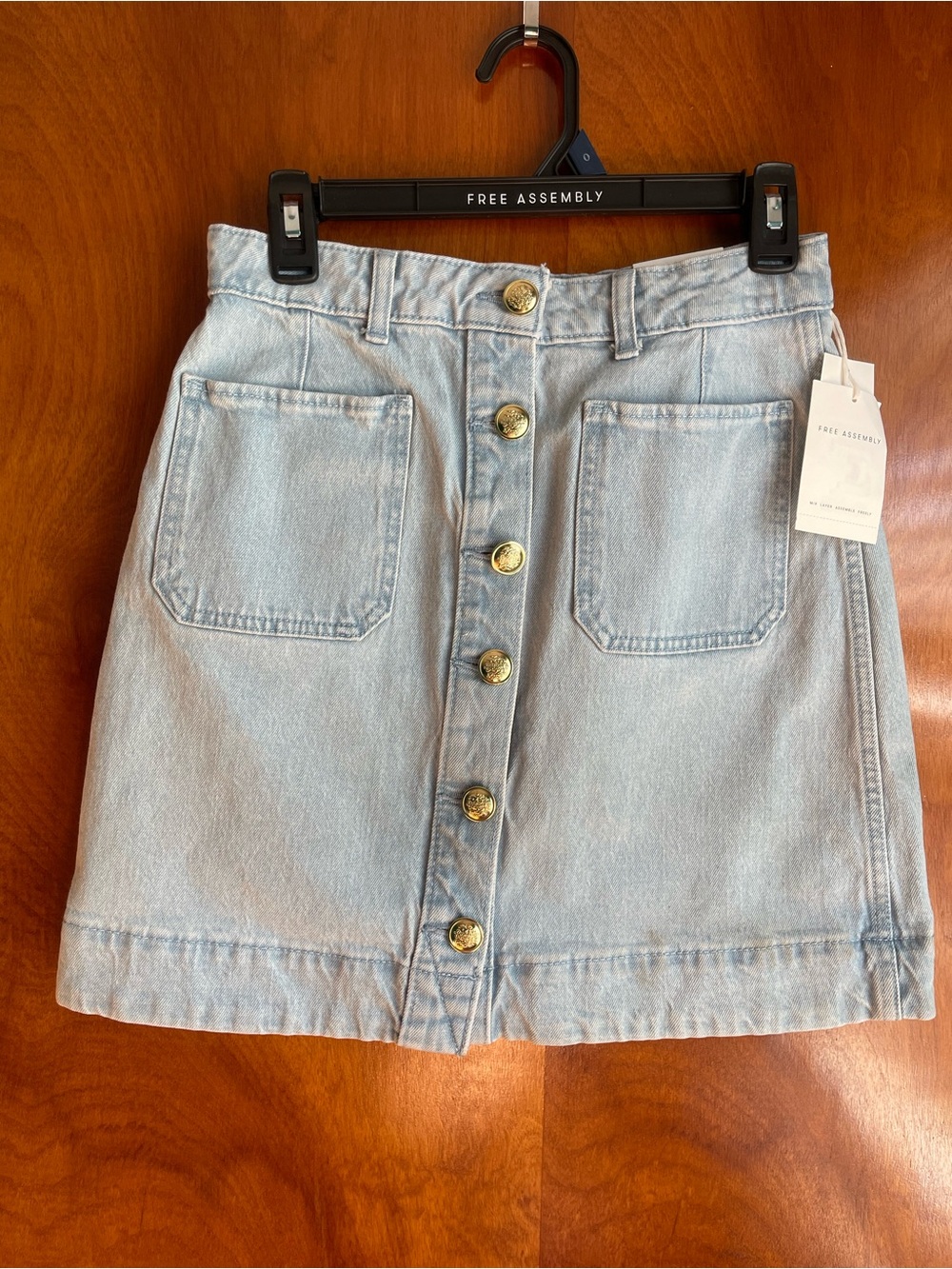 NEW Free Assembly Light Blue Button-Front Mini Denim Skirt